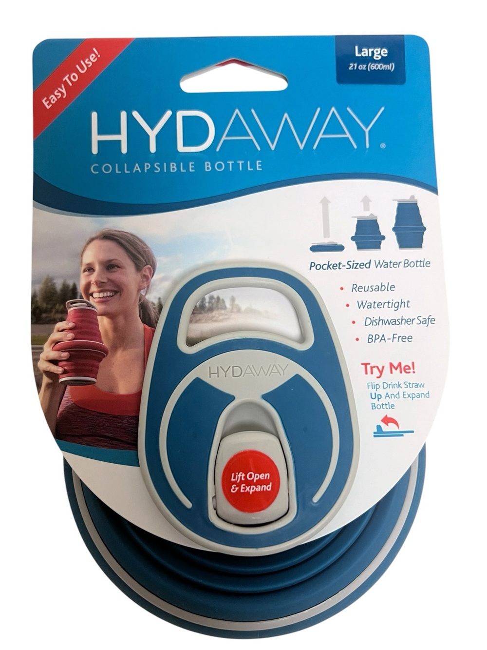 HYDAWAY COLLAPSIBLE WATER BOTTLE Bluesteel Large 21 Oz